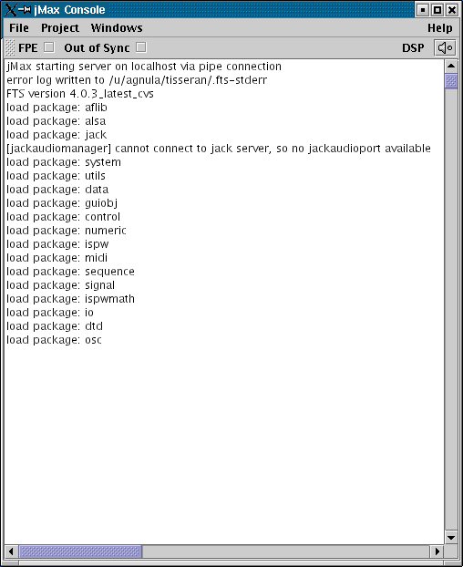 Indication de chargement du package osc dans la console jMax - 17.5 ko